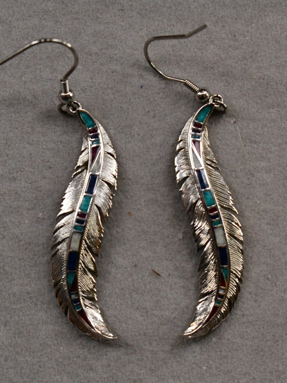 Montana Silver Feather Drop Earrings with Multicolor Inlay